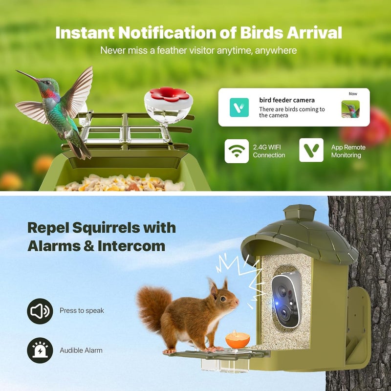 oddkont Smart Bird Feeder with Camera, Bird Feeder Camera 2K HD Record Video Live View with Solar Panel, AI Identify Species Auto Capture, Instant Arrival Alerts, Gift for Birds Lover - Image 3